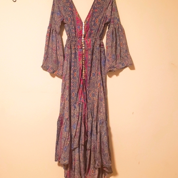 Karma Highway Flowy Silky Tier Hi-Lo Dress Lt.Blue/Rose OS-NWT - Picture 10 of 10